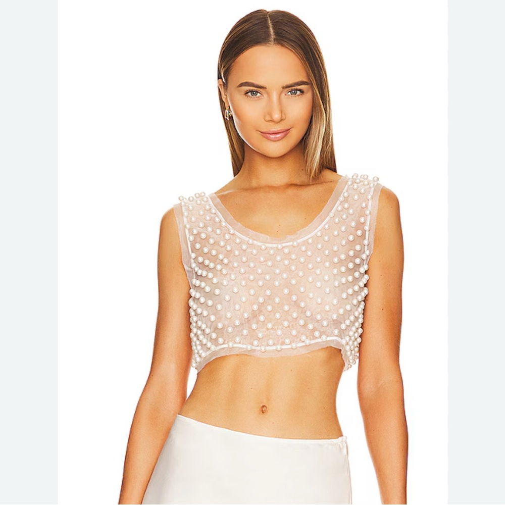 LoveShackFancy Sheer White Pearl Tank Top